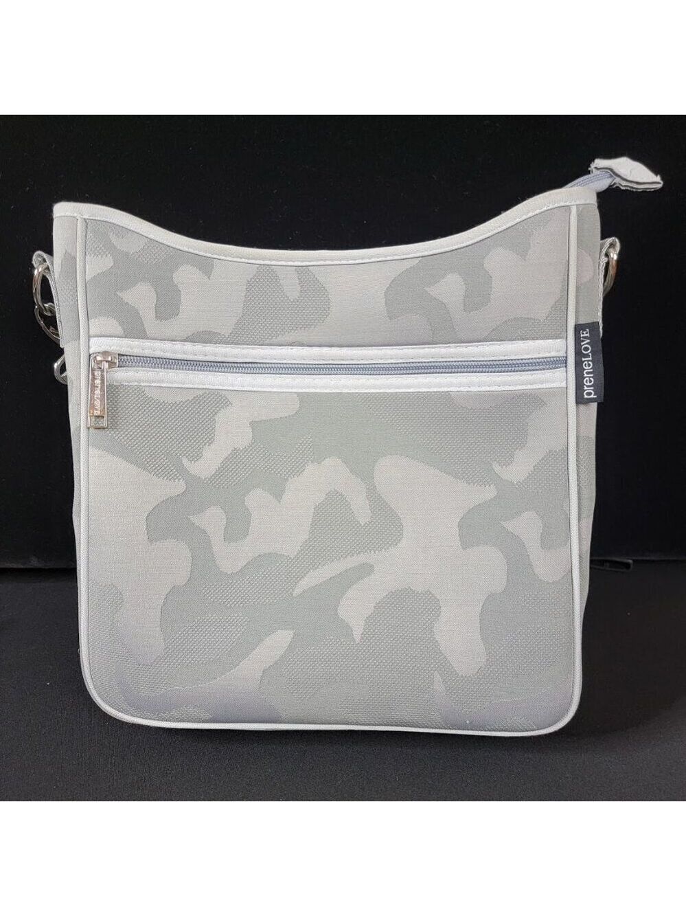 PreneLOVE Grey Camo Neoprene Crossbody Bag – Yellow Lining, Adjustable Strap - Picture 8 of 13